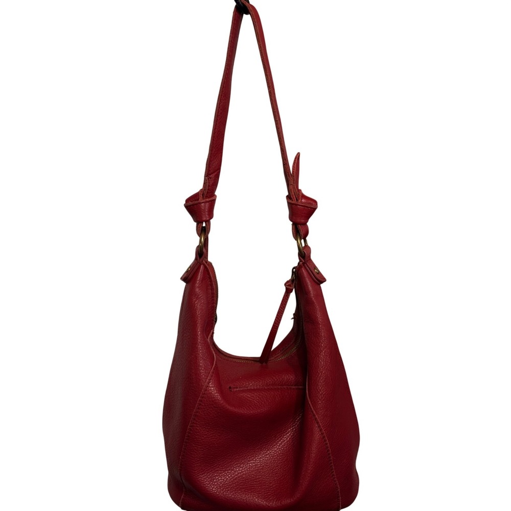 VTG The Sak Sequoia Hobo Bag Soft Pebble Leather Knots Pop of Red Cherry Red Y2K - Picture 7 of 10